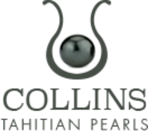 Collins Tahitian Pearls logo: a black pearl held inside a fish-hook outline above the wordmark